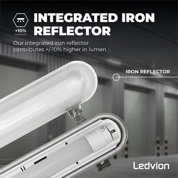 Ledvion Réglette LED avec Capteur 60CM - 7W - 4000K - IP65 - avec tube fluorescent LED