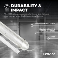 Ledvion Réglette LED avec Capteur 60CM - 7W - 6500K - IP65 - avec tube fluorescent LED