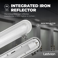 Ledvion Réglette LED avec Capteur 120CM -12W - 6500K - IP65 - avec tube fluorescent LED