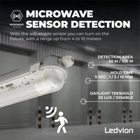 Ledvion Réglette LED avec Capteur 150CM - 15W - 6500K - IP65 - avec tube fluorescent LED