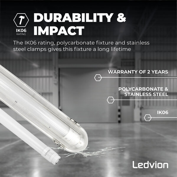 Ledvion Réglette LED avec Capteur 150CM - 15W - 6500K - IP65 - avec tube fluorescent LED