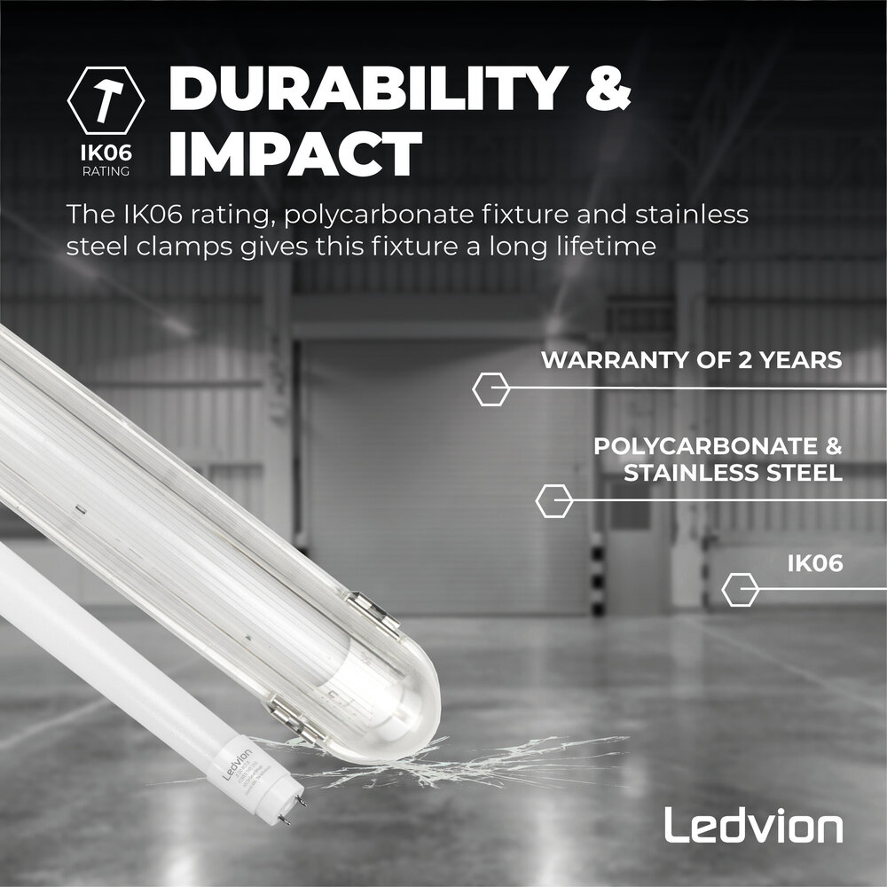 Ledvion Réglette LED avec Capteur 150CM - 28W - 4000K - IP65 - avec tube fluorescent LED