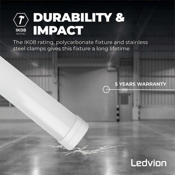 Ledvion Réglette LED 120 cm - Samsung LED - IP65 - 36W - 144 lm/W - 6500K - Raccordable - 5 ans de garantie