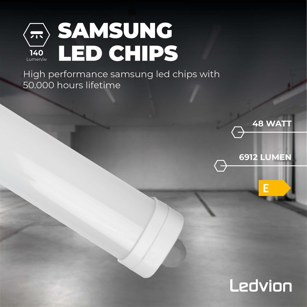 Ledvion 3x Réglette LED 150 cm - Samsung LED - IP65 - 48W - 140 lm/W - 6500K - Raccordable - 5 ans de garantie