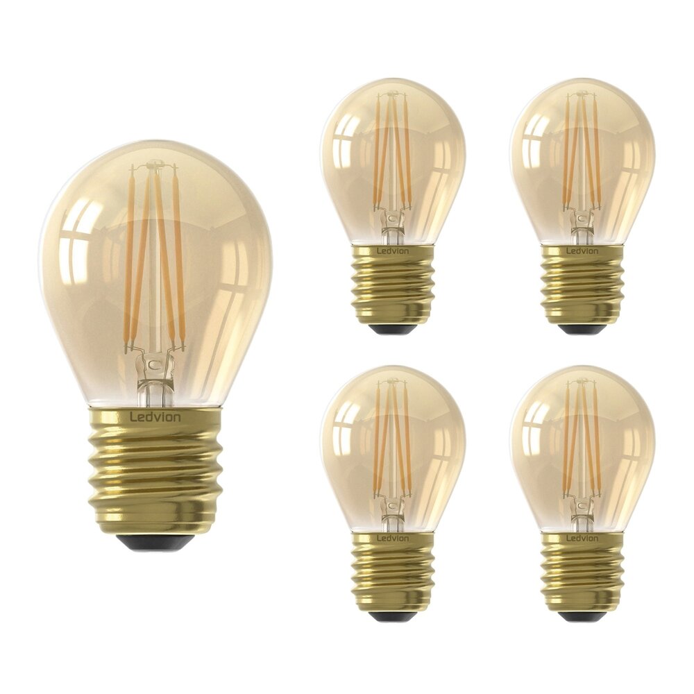 Ledvion 5x Ampoule LED E27 Filament -  1W - 2100K - 50 Lumen - Or