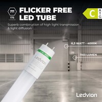 Ledvion Tube néon LED 60CM - 6,3W - 4000K - 175 Lm/W - Haute efficacité - Label énergétique C