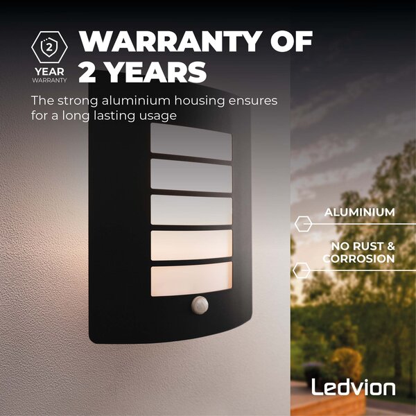 Ledvion Applique d'extérieur avec Detecteur de Mouvement - IP44 - Raccord E27 - Up & Down - Noir - Convient pour l'intérieur et l'extérieur