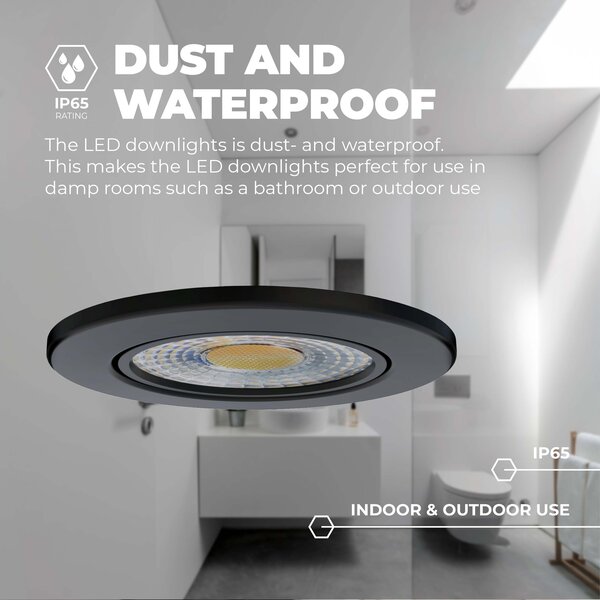 Ledvion Spot Encastrable LED Noir - Dimmable - IP65 - 5W - CCT - ø74mm - 5 ans de garantie - Convient pour la salle de bain