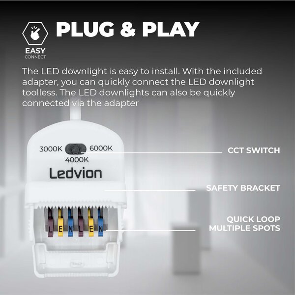 Ledvion Spot Encastrable LED Noir - Dimmable - IP65 - 5W - CCT - ø75mm - 5 ans de garantie - Convient pour la salle de bain