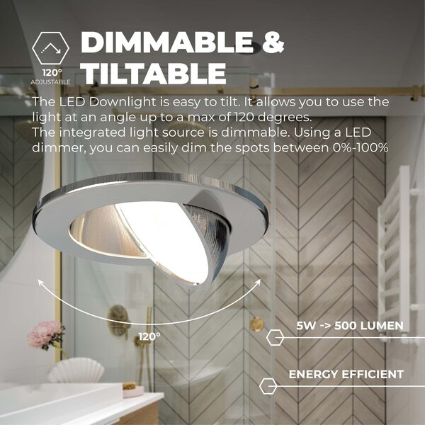 Ledvion Spot Encastrable LED Inox - Dimmable - IP65 - 5W - CCT - ø75mm - 5 ans de garantie - Convient pour la salle de bain