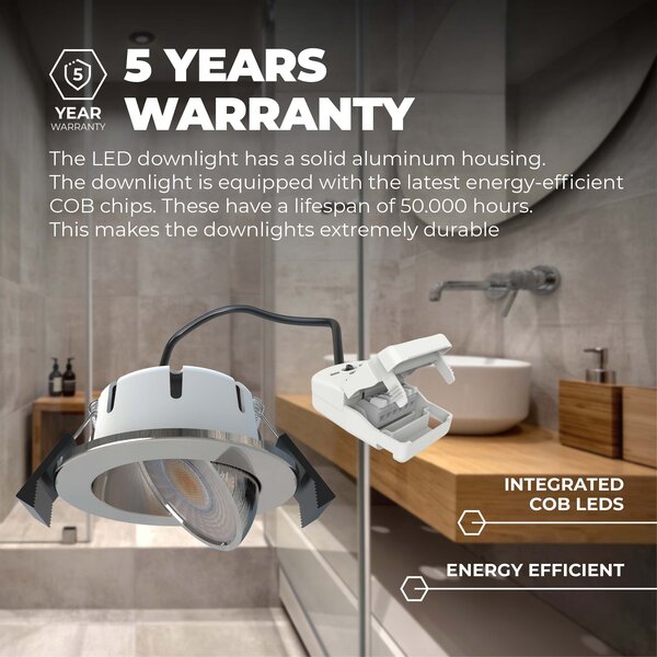 Ledvion Spot Encastrable LED Inox - Dimmable - IP65 - 5W - CCT - ø74mm - 5 ans de garantie - Convient pour la salle de bain