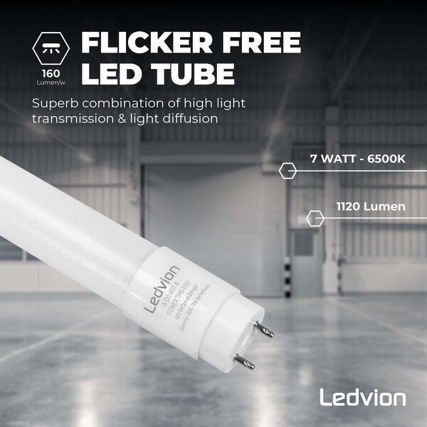 Ledvion Tube néon LED 60CM - LumiLEDs - 7W - 6500K - 1120 Lumen - Haute efficacité