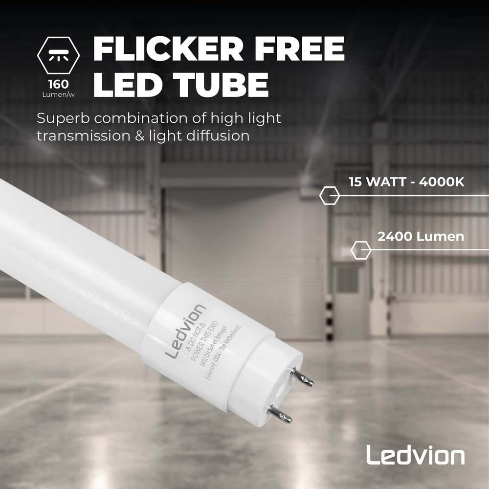Ledvion Tube néon LED 150CM - LumiLEDs - 15W - 4000K - 2400 Lumen - Haute efficacité