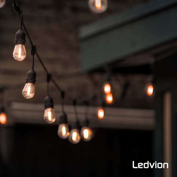 Ledvion 15m Guirlande Guinguette LED + câble de connexion 3m - IP65 - Liable - Avec 15 lampes LED