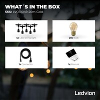 Ledvion 20m Guirlande Guinguette LED + câble de connexion 3m - IP65 - Liable - Avec 20 lampes LED