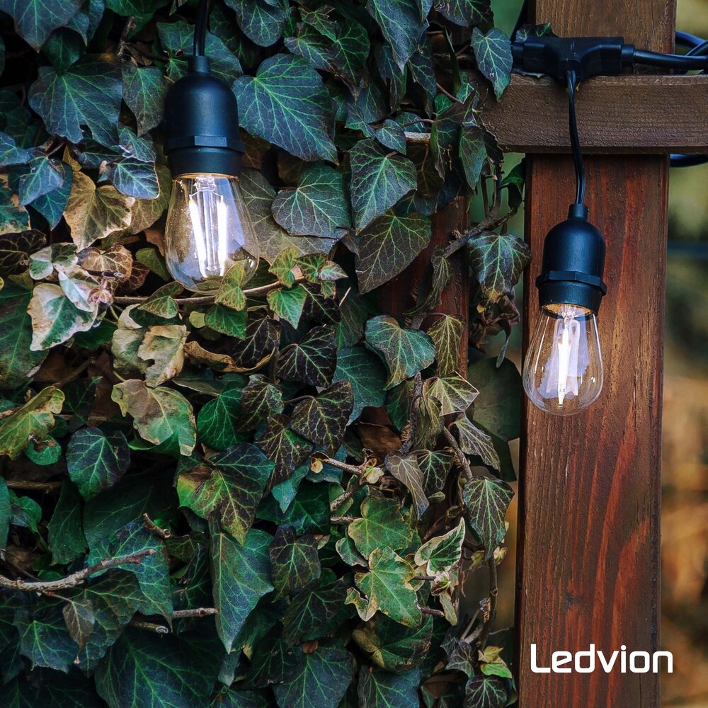 Ledvion 5m Guirlande Guinguette LED + câble de connexion 3m - IP65 - Liable - Avec 5 lampes LED