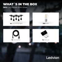Ledvion 20m Guirlande Guinguette LED + câble de connexion 3m - IP65 - Liable - Avec 20 lampes LED