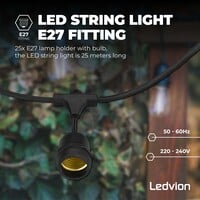 Ledvion 25m Guirlande Guinguette LED + câble de connexion 3m - IP65 - Liable - Avec 25 lampes LED