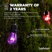 Ledvion 15m Guirlande Guinguette LED + câble de connexion 3m - IP65 - Liable - Avec 15 lampes LED