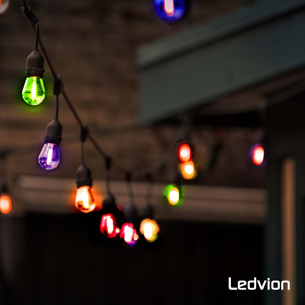 Ledvion 25m Guirlande Guinguette LED + câble de connexion 3m - IP65 - Liable - Avec 25 lampes LED
