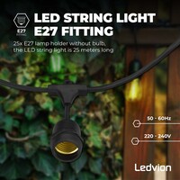 Ledvion 25m Guirlande Guinguette LED + câble de connexion 3m - IP65 - Liable - Avec 25 lampes LED