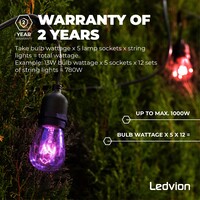 Ledvion 25m Guirlande Guinguette LED + câble de connexion 3m - IP65 - Liable - Avec 25 lampes LED