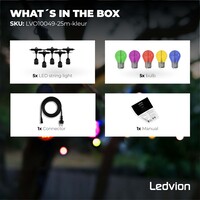 Ledvion 25m Guirlande Guinguette LED + câble de connexion 3m - IP65 - Liable - Avec 30 lampes LED