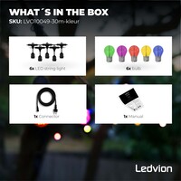 Ledvion 30m Guirlande Guinguette LED + câble de connexion 3m - IP65 - Liable - Avec 30 lampes LED