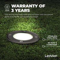 Ledvion 3x Spot encastrable de sol LED - Noir - Ronde - IP67 - 5W - 6500K - Câble 1M
