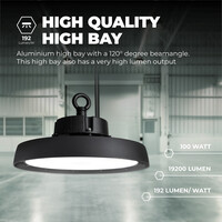 Ledvion High Bay LED 100W - Classe énergétique A - 120° - 192 Lm/W - 4000K - IP65 - Dimmable