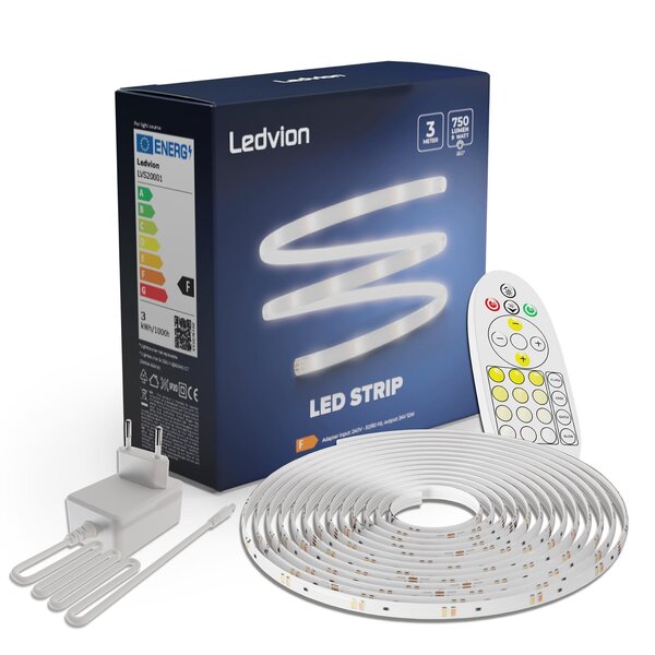 Ledvion Ruban LED Dimmable - 3 Mètres - 3000K-6500K - 24V - 9W - Prêt à l'emploi