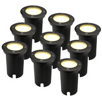 Ledvion 9x Spot encastrable de sol LED - Noir - Ronde - IP67 - 5W - 2700K - Câble 1M