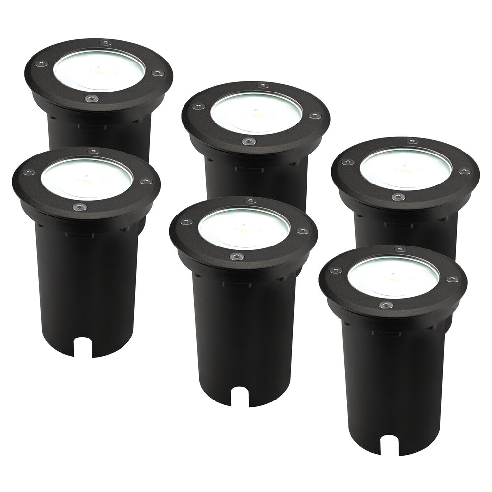 Ledvion 6x Spot encastrable de sol LED - Noir - Ronde - IP67 - 5W - 6500K - Câble 1M