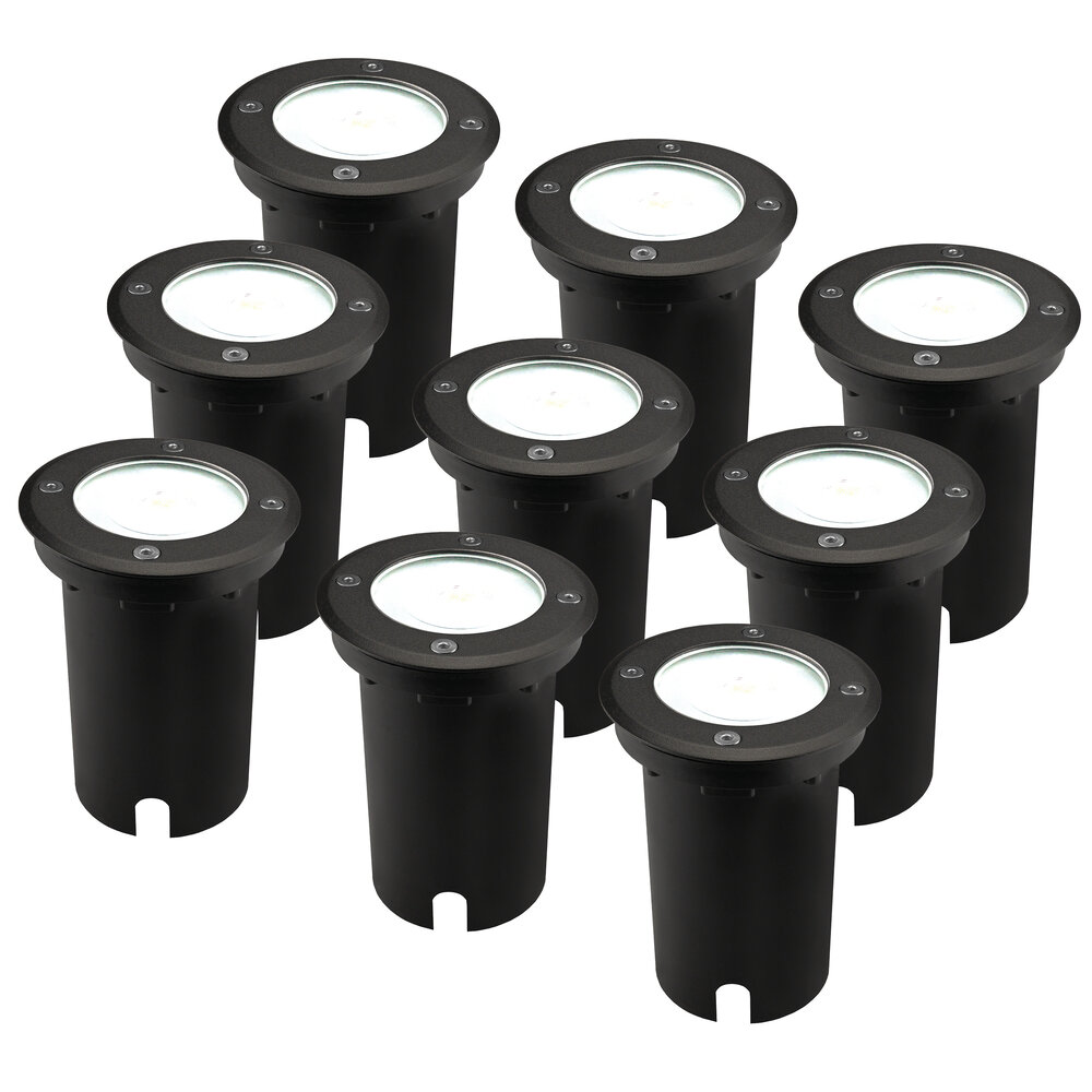 Ledvion 9x Spot encastrable de sol LED - Noir - Ronde - IP67 - 5W - 6500K - Câble 1M