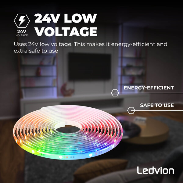 Ledvion Ruban LED Dimmable - 5 Mètres - RGB + 3000K - 24V - 13W - Prêt à l'emploi
