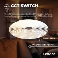 Ledvion Ruban LED Dimmable - 10 Mètres - 3000K-6500K - 24V - 24W - Prêt à l'emploi