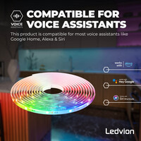 Ledvion Smart Ruban LED Dimmable - 5 Mètres - RGB + CCT - 24V - 12W - Prêt à l'emploi