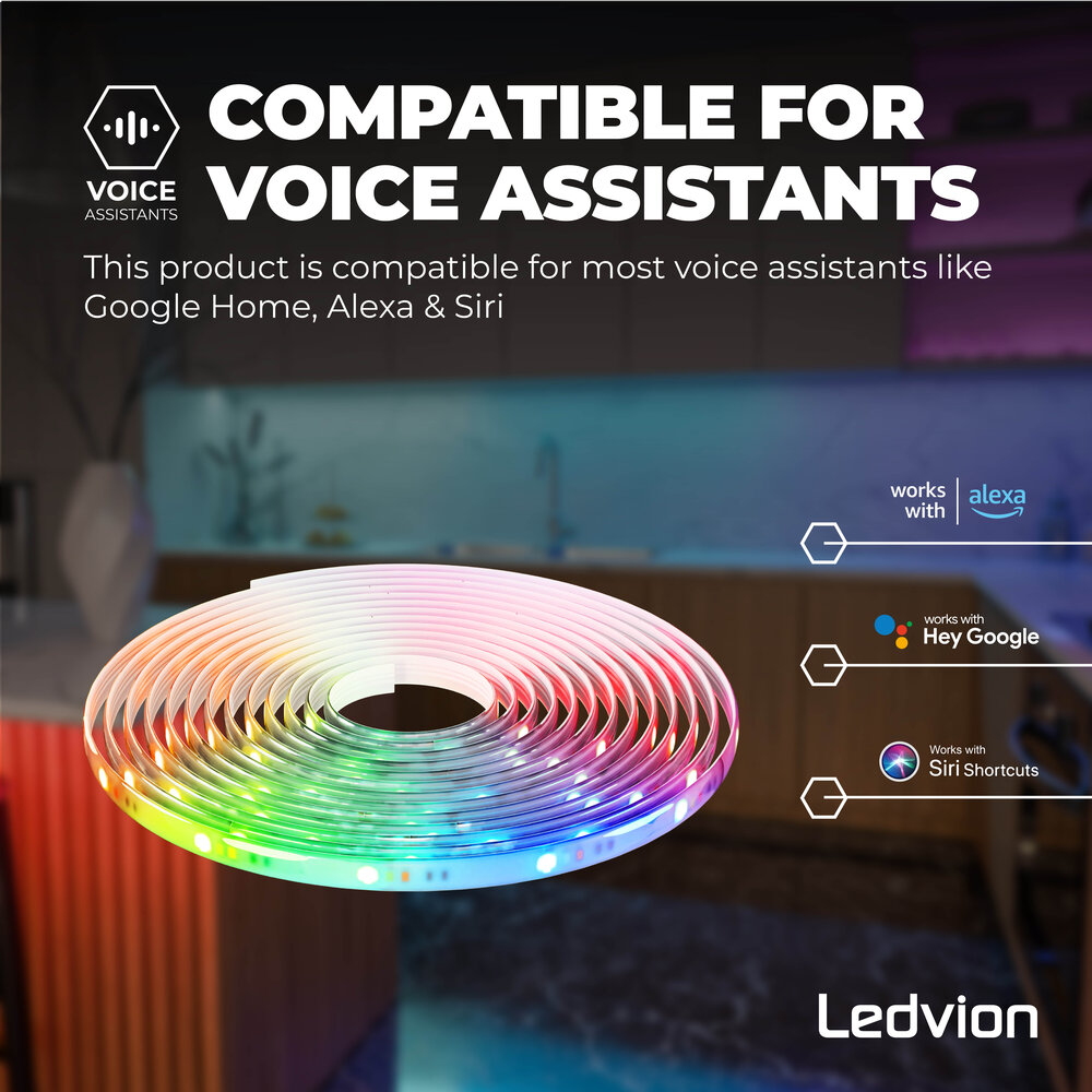 Ledvion Smart Ruban LED Dimmable - 10 Mètres - RGB + CCT - 24V - 19W - Prêt à l'emploi