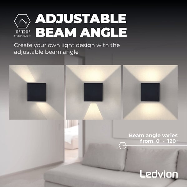 Ledvion Applique Murale LED avec Capteur de Mouvement - Noir - Cube - 3000K - 2x 3 Watt - IP44 - Deux Faces