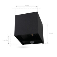 Ledvion Applique Murale LED avec Capteur de Mouvement - Noir - Cube - 3000K - 2x 3 Watt - IP44 - Deux Faces