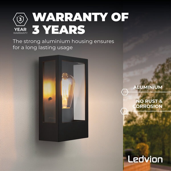 Ledvion Applique Murale LED avec Capteur Crépusculaire - Noir - Raccord E27 - IP44