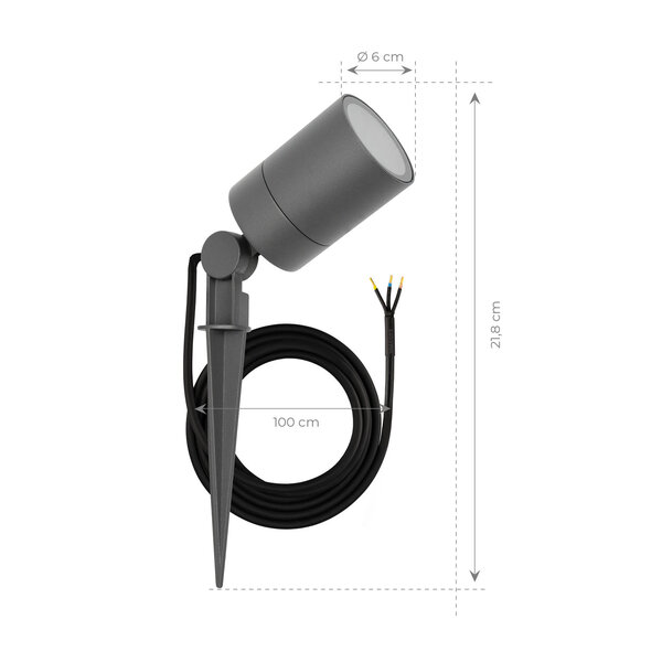 Ledvion Spot à piquer LED – Aluminium – IP65 - Raccord GU10 - Câble 1M - Anthracite