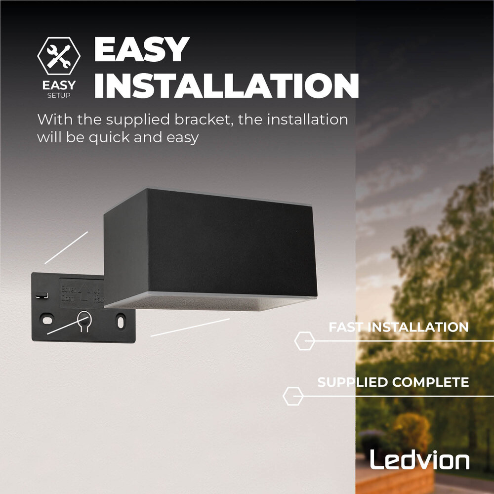 Ledvion Applique Murale Solaire LED - Deux Faces - 3000K - IP44 - Noir