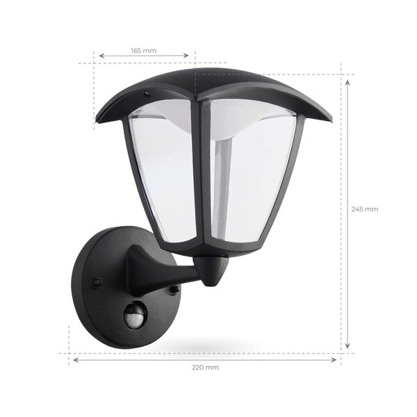 Ledvion Applique Murale LED avec Capteur de Mouvement - Noir - 3000K - 7W - IP44