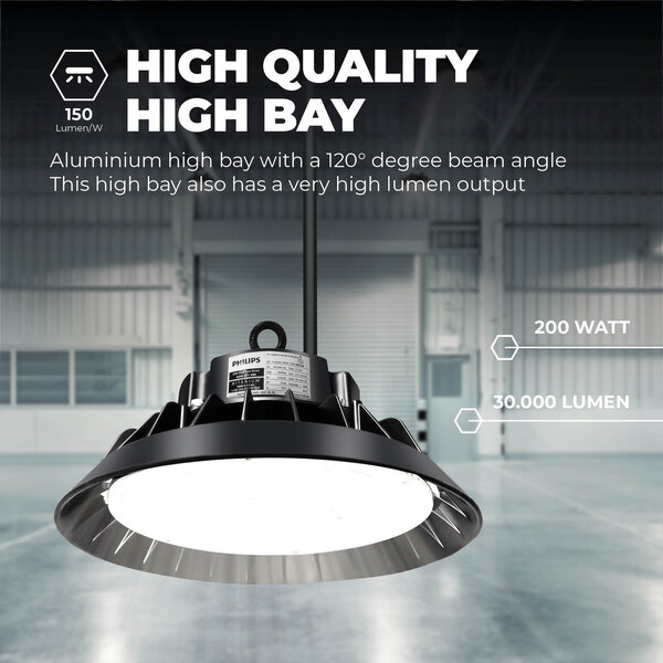 Lampesonline High Bay LED 200W - Philips Driver - 120° - 150Lm/W - 6000K - IP65 - 5 ans de garantie