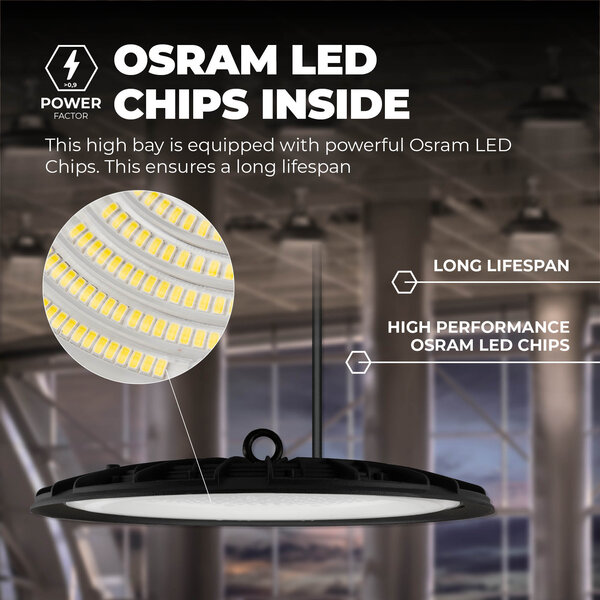 Ledvion High Bay LED 200W - Osram LED - 90° - 110Lm/W - 6000K - IP65 - 2 ans de garantie