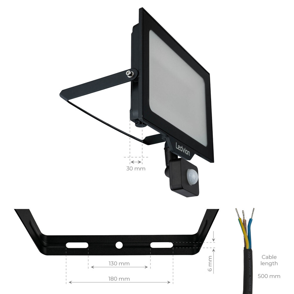 Ledvion Osram Projecteur LED avec Détecteur de Mouvement 100W – 12.000 Lumen – 4000K