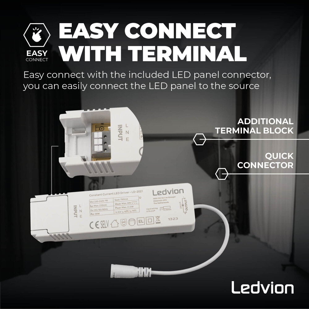 Ledvion 6x Lumileds Panneau LED 60x60 - 36W - 4000K - 125Lm/W - 5 Années Garantie