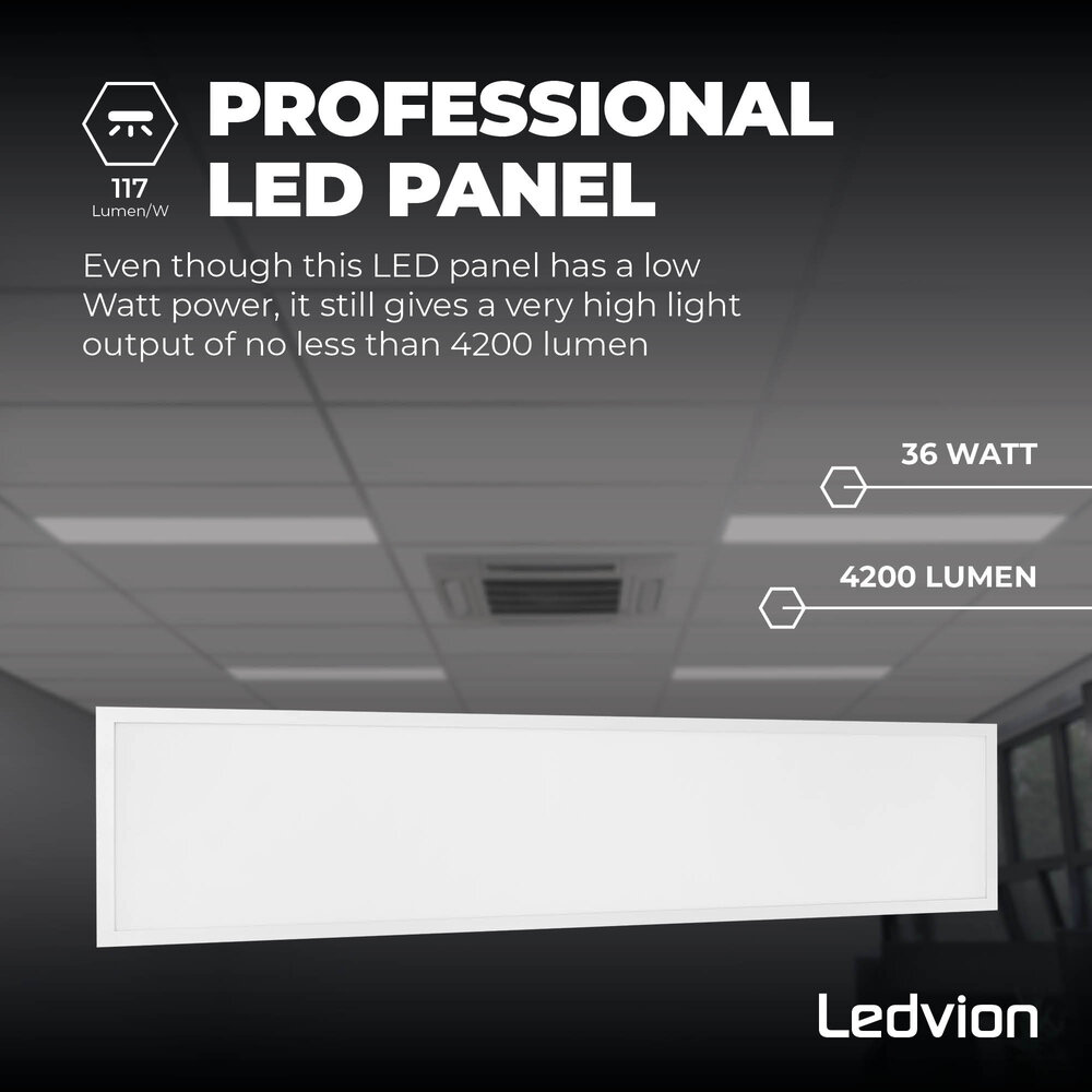 Ledvion 6x Lumileds Panneau LED 30x120 - 36W - 125 Lm/W - 3000K - 5 Années Garantie