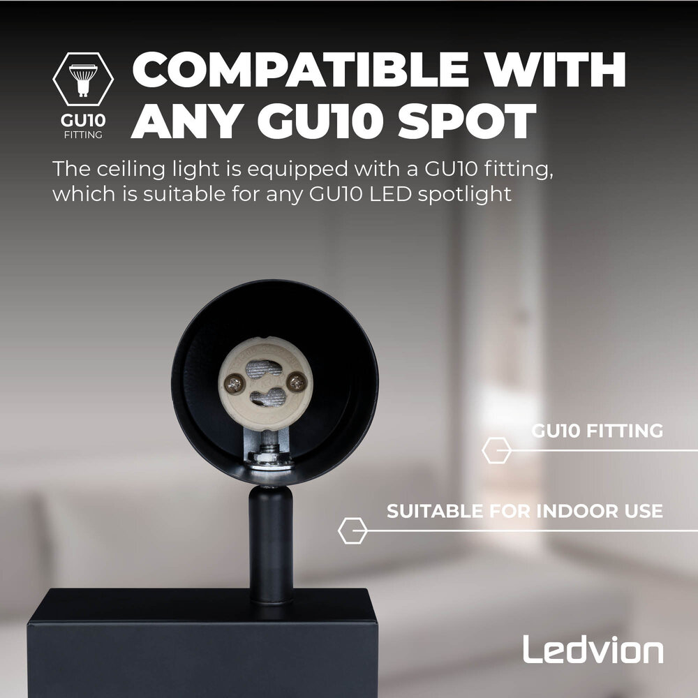 Ledvion Spot Plafonnier LED Noir - Inclinable - GU10